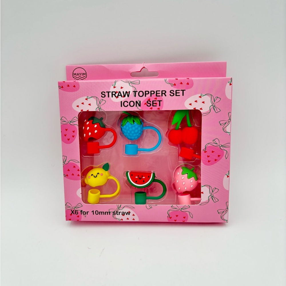 Mayim Set of 6 Cute Silicone Straw Covers Strawberry Lemon Cherry Watermelon